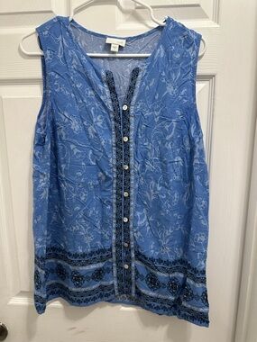 J. Jill Blue Floral Sleeveless Button-Front Top